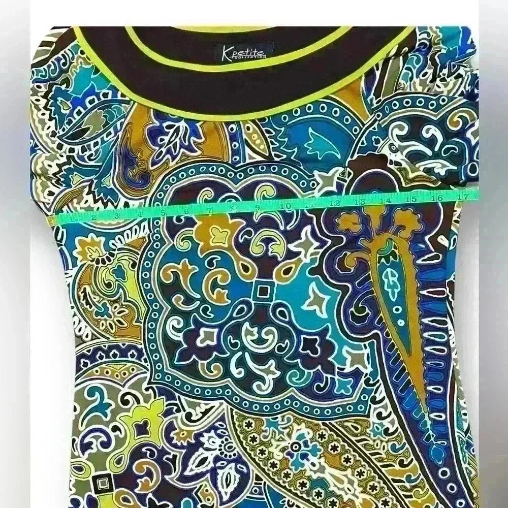 K Petite Collection Size 6 Shift Dress Chocolate Brown Paisley Long Sleeve - Picture 4 of 7